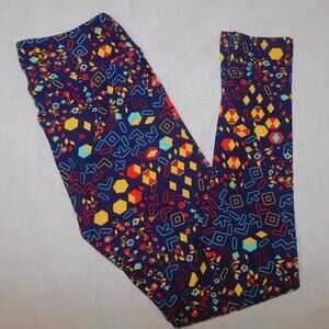 LuLaroe Blue Geometric Funky Floral Multicolor Womens Leggings OS size 2 -10
